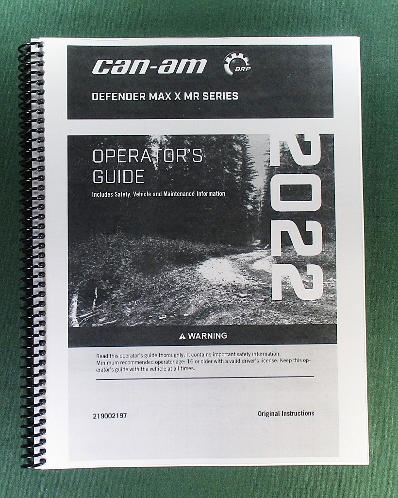 2022 Can-Am Defender MAX X mr HD10 Owner’s Manual: 194 Pages & Clear Covers!