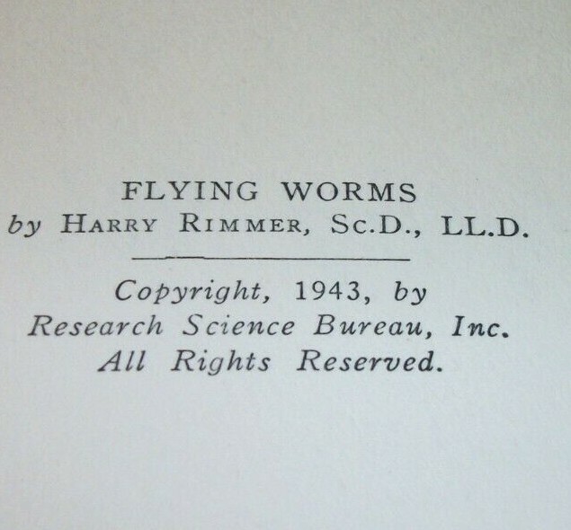 RARE: Vintage Flying Worms by Harry Rimmer Hardcover 1943 First Edition