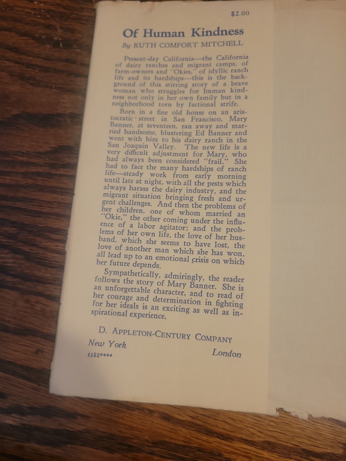 Of Human Kindness by Ruth Comfort Mitchell, Signed, 1940 Vintage, HC Witj DJ