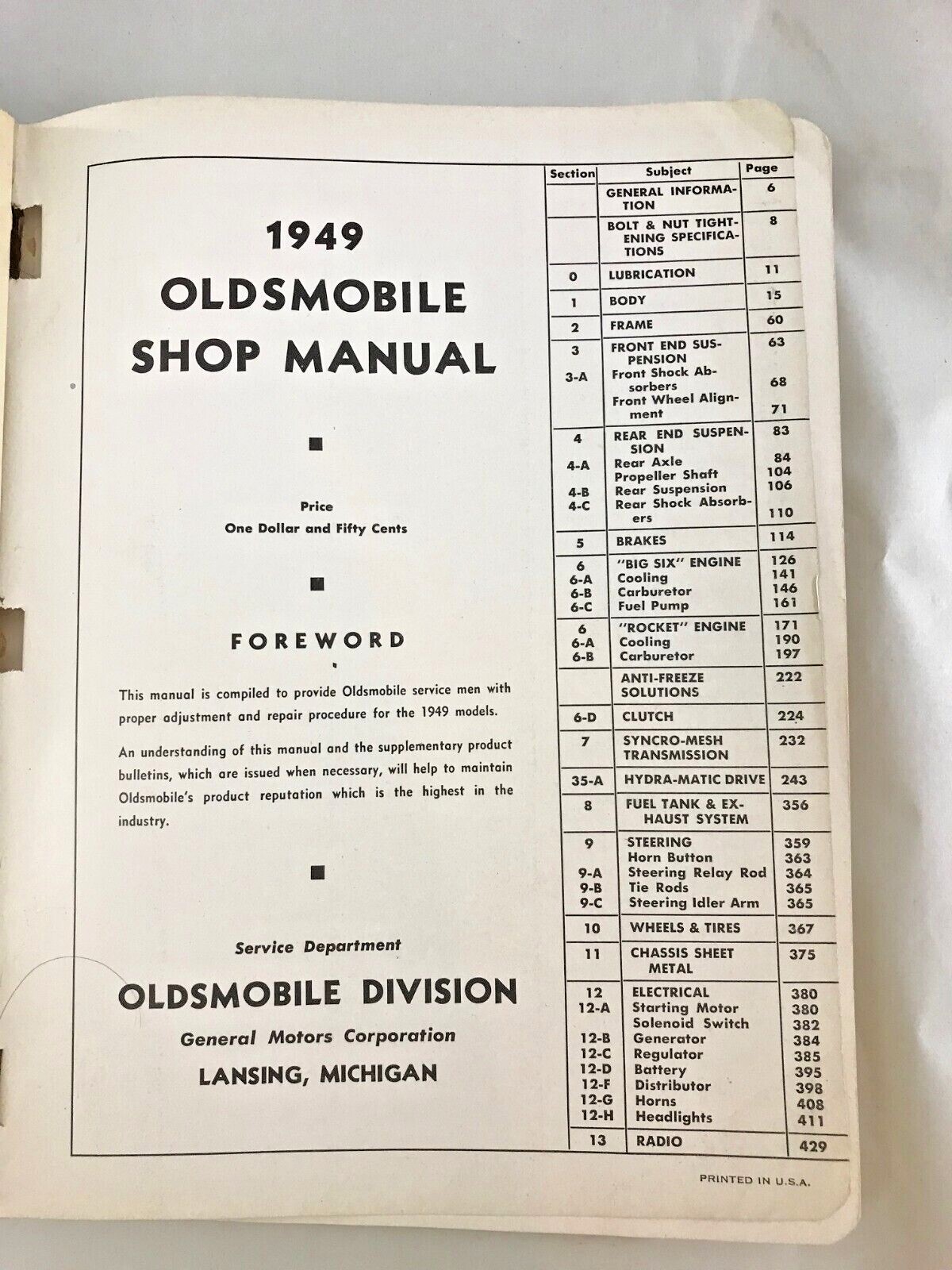 1949 ORIGINAL OLDSMOBILE 6 AND 8 SHOP MANUAL: 436 PAGES OF GOOD STUFF CAR BOOK