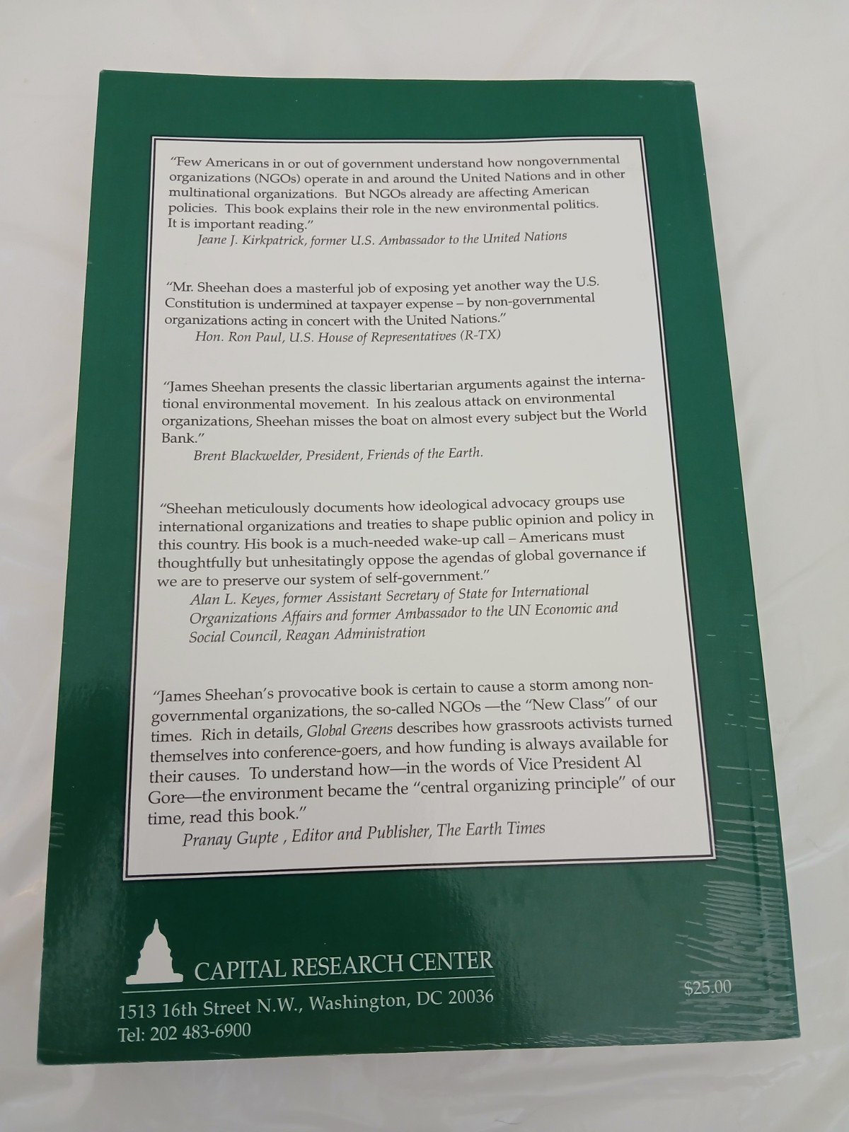 GLOBAL GREENS: INSIDE THE INTERNATIONAL ENVIRONMENTAL By James M. Sheehan *VG+*