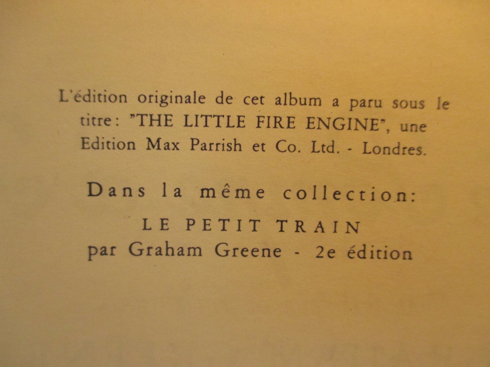 children’s picture book LA PETITE POMPE A INCENDIE by GRAHAM GREENE French 1954