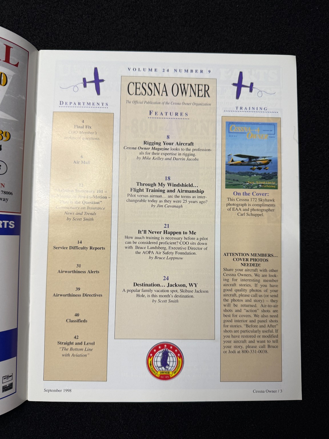 Cessna Owner Magazine September 1998 Aviation Aircraft Pilot Training Flight