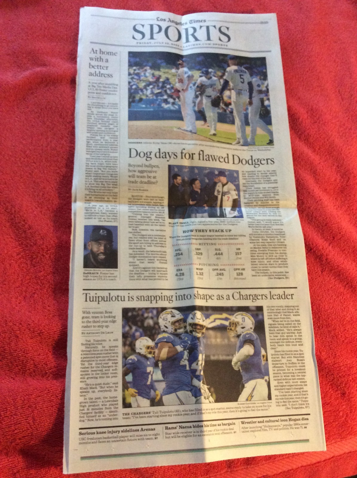 LA TIMES SPORTS SECTION JULY 25 2025 DODGERS KIRBY YATES HULK HOGAN OBITUARY