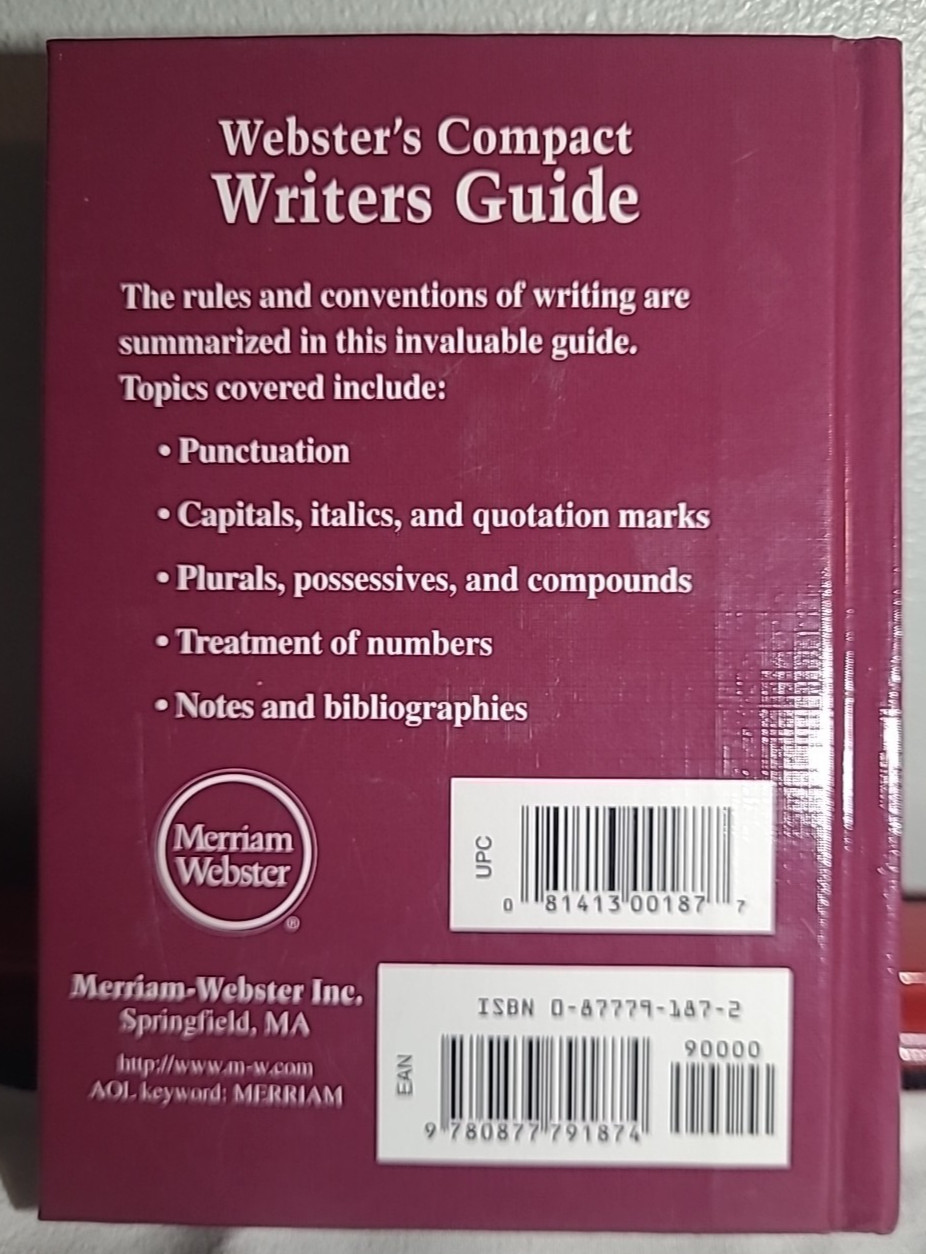 Webster’s Compact Writers Guide – Hardcover 1987 Merriam-Webster