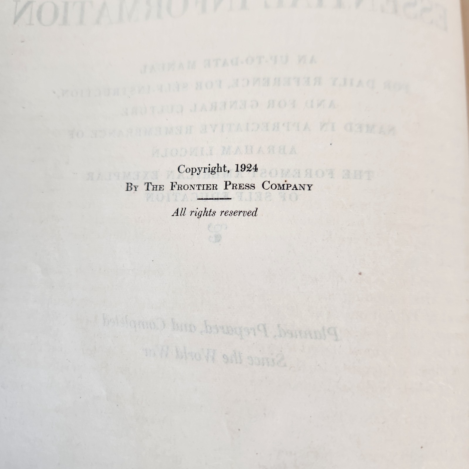 The Lincoln Library of Essential Information Frontier Press 1924 Self-Education
