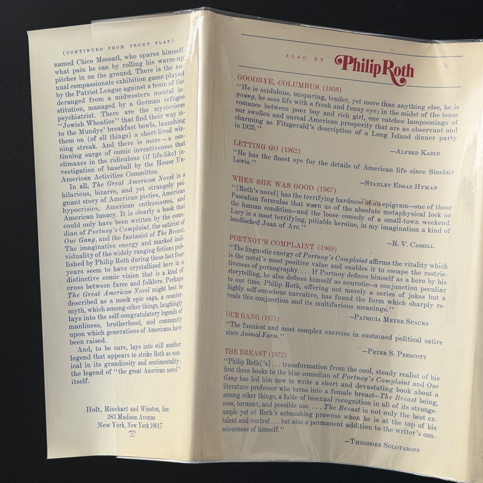The Great American Novel Philip Roth 1973 Stated First Edition ARC w Note