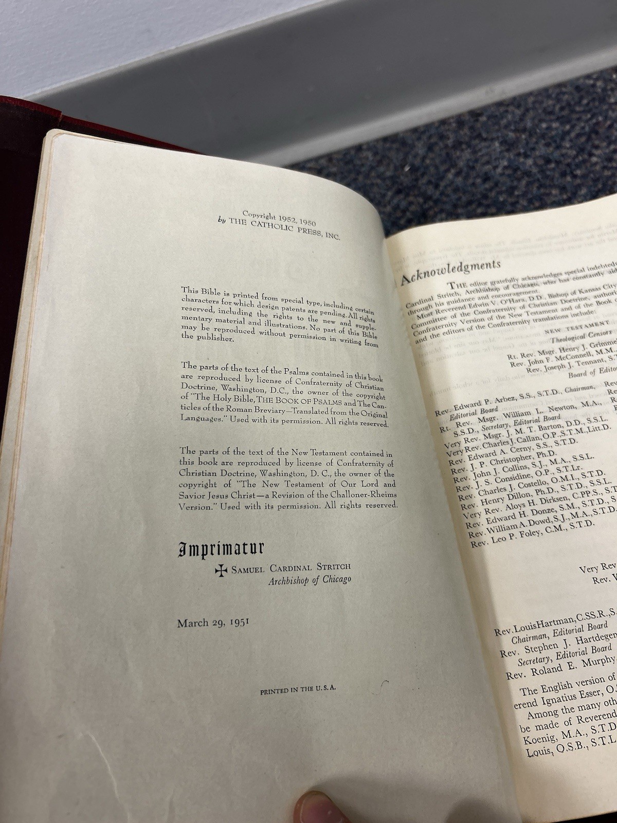 Catholic Home Edition HOLY BIBLE 1950 Red Letter Illustrated John P. O’Connell