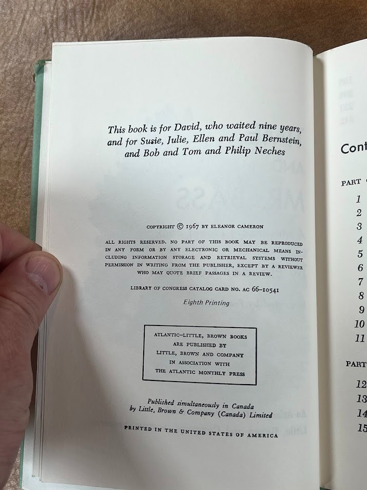 Time And Mr. Bass by Eleanor Cameron HC/DJ 1967 Mushroom Planet 8th Printing
