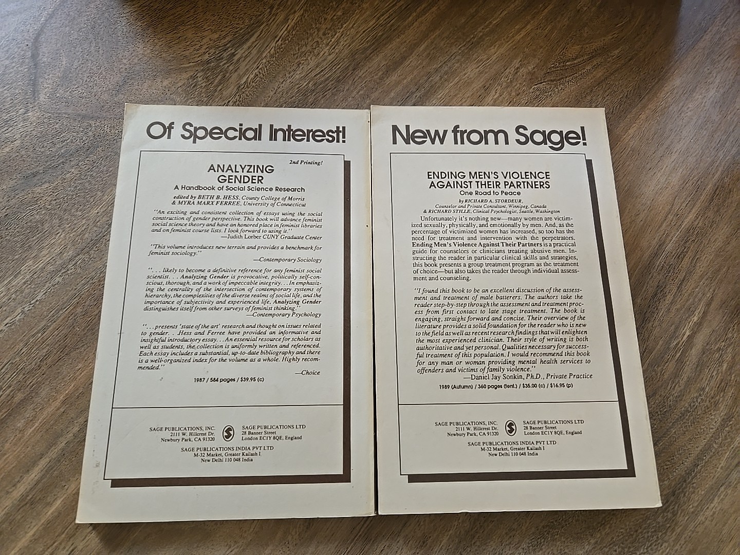Gender & Society 1989 Volume 3 Number 1 & 2 (Sept & Dec) Paperback Books