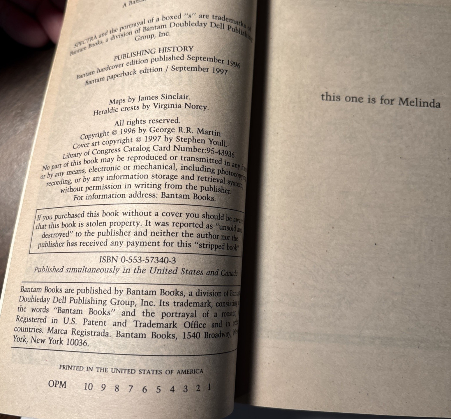 A Game of Thrones – George R. R. Martin – 1st Edition / 1st Print – 1997 PB