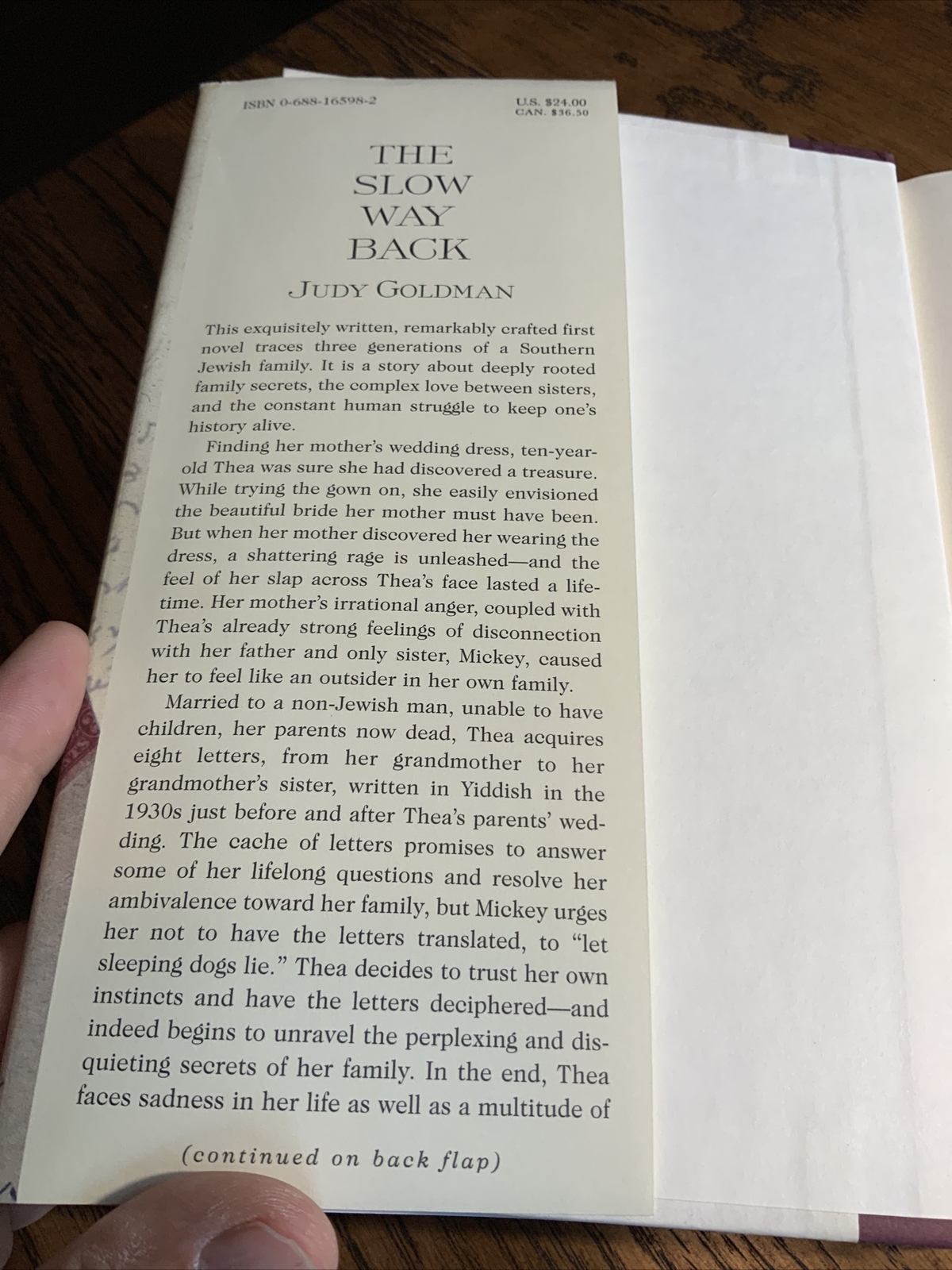 Signed, The Slow Way Back By Judy Goldman, 1999 4th Pr, HC DJ, Very Good
