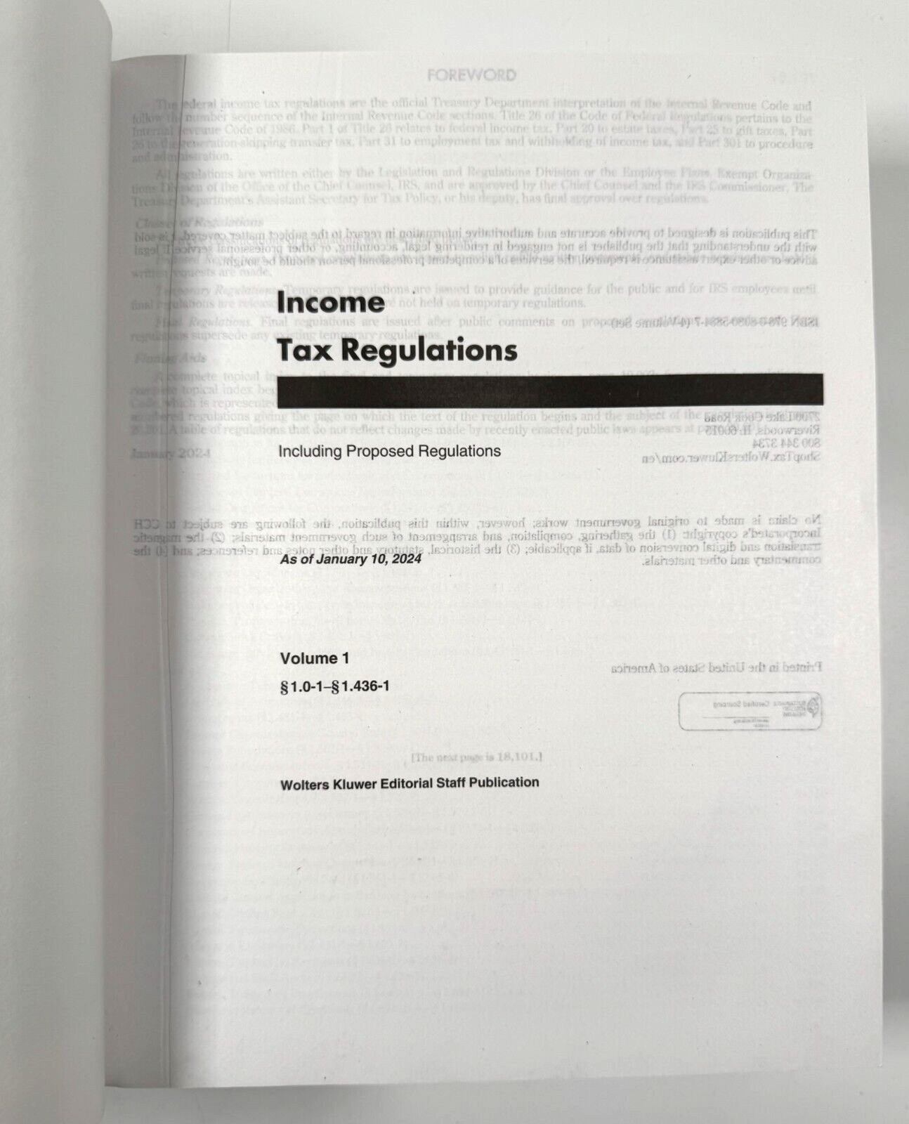 Income Tax Regulations Winter 2024 Volume 1 Wolters Kluwer CCH Taxes Law PB VG