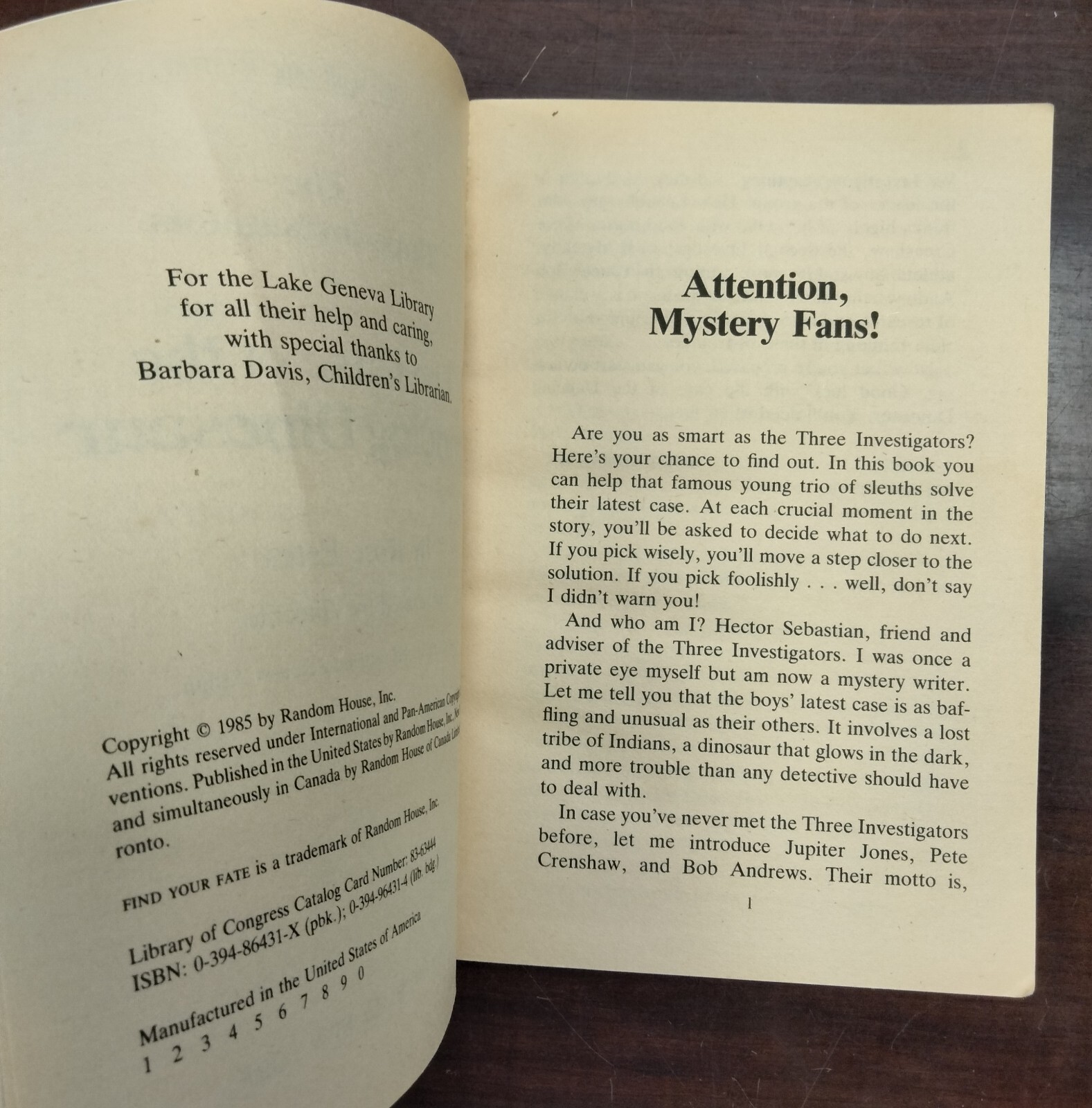 Three Investigators The Case of the Dancing Dinosaur Find Your Fate RH#2 Estes