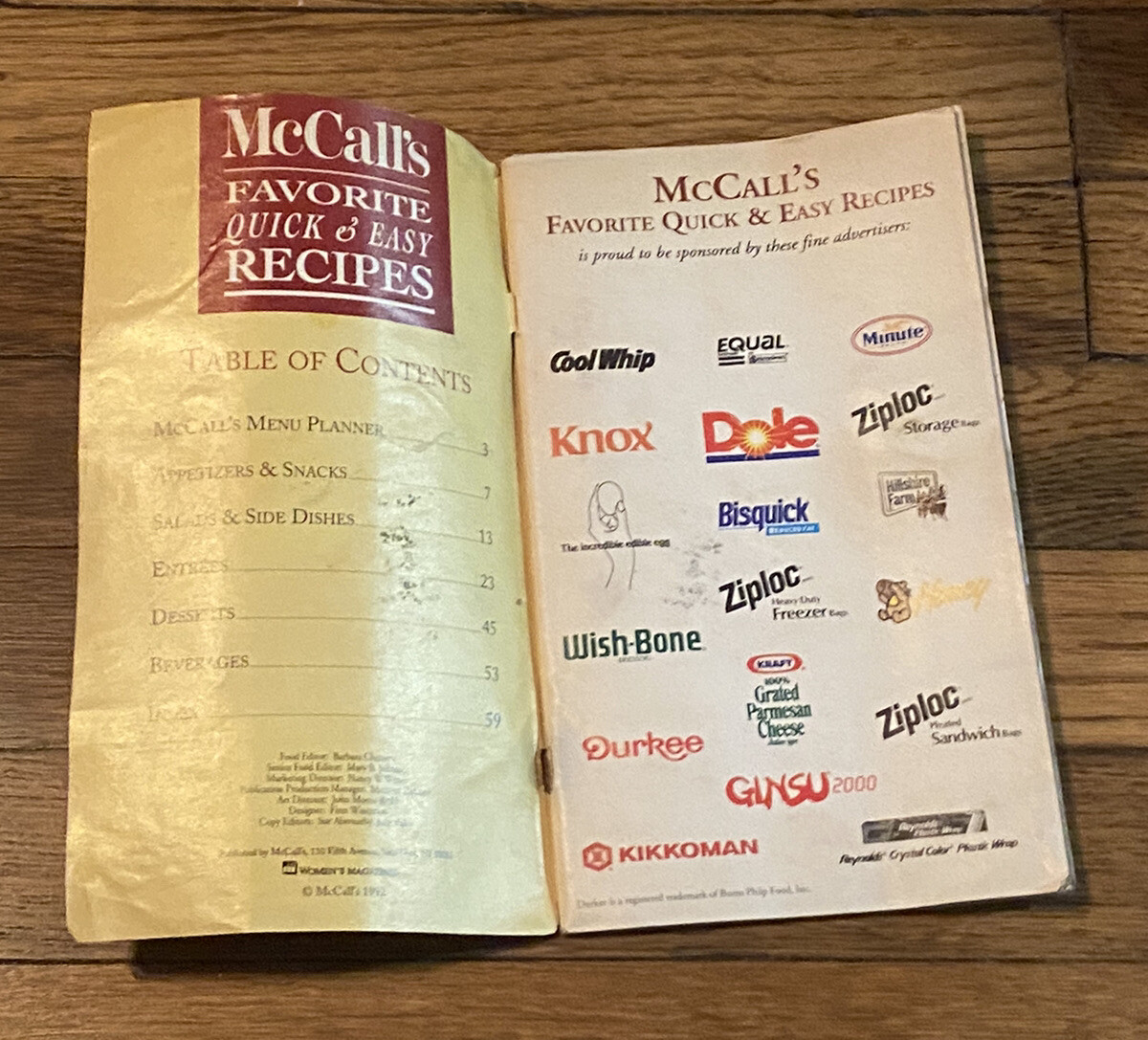 McCalls Favorite Quick and Easy Recipes Booklet 62 Pages Vintage