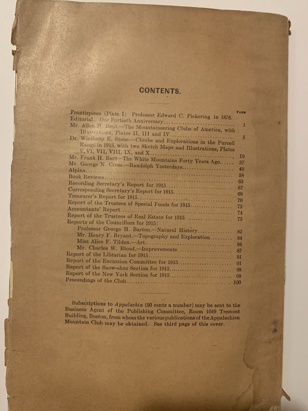Dec 1916 Appalachian Mountain Club Journal 40th anniv White Mts Purcell range