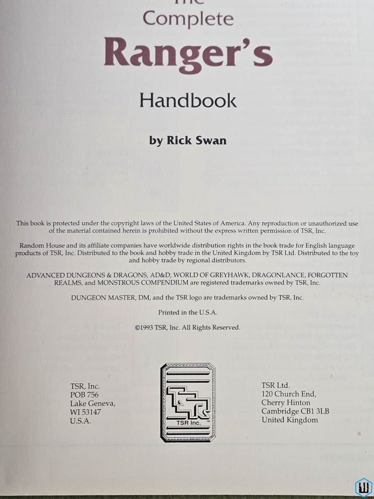 Complete Ranger’s Handbook (Advanced Dungeons & Dragons PHBR11) TSR 2136