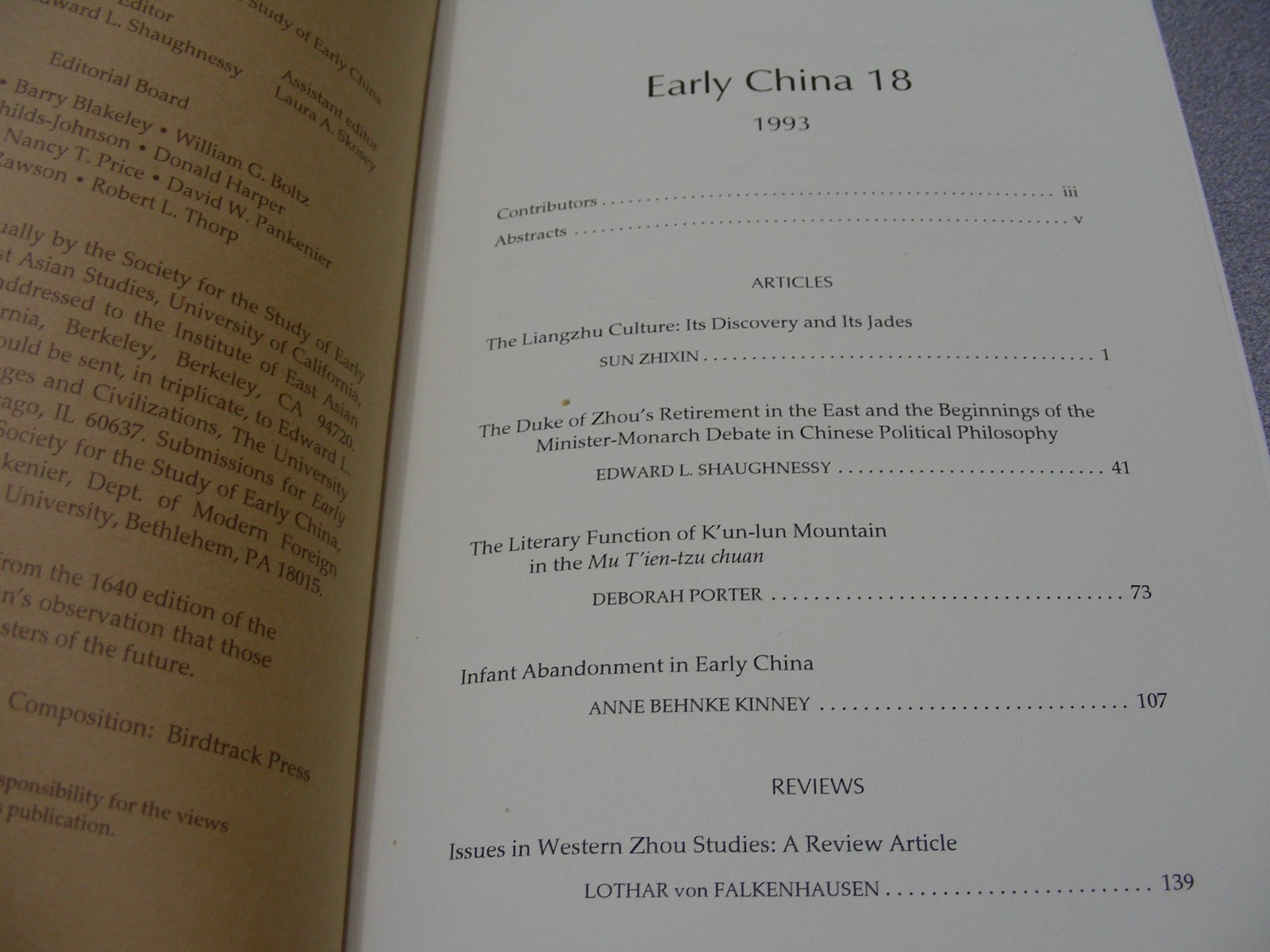 EARLY CHINA 18 – Society for Study of Early China 1993 Paperback Book/Journal