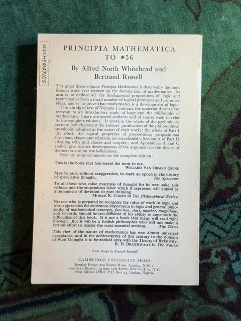 PRINCIPIA MATHEMATICA TO *56 by Whitehead & Russell (1964)