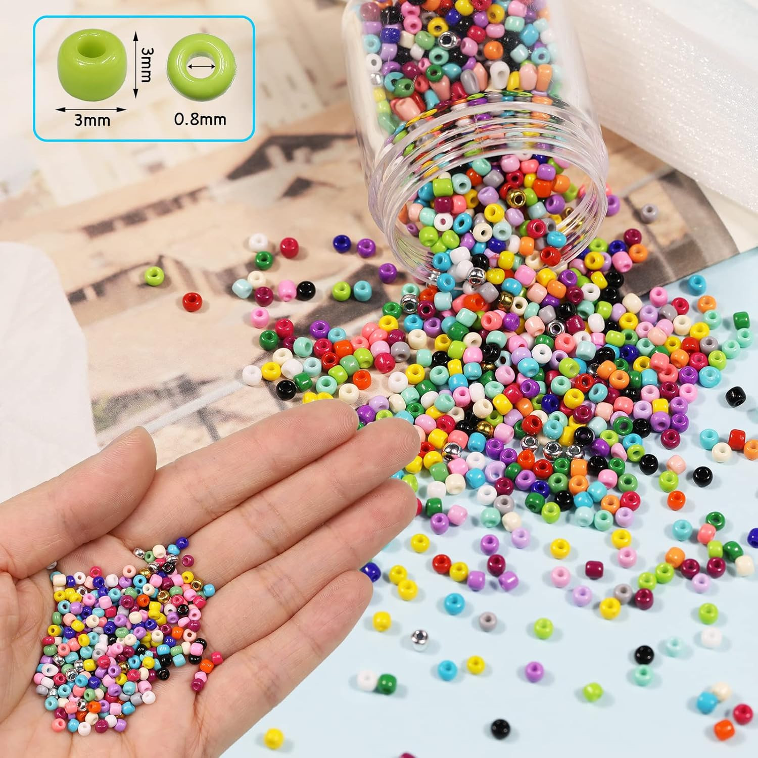 Cuentas de vidrio 8/0 de 3 mm 48 colores en caja aproximadamente 16 800 unidades
