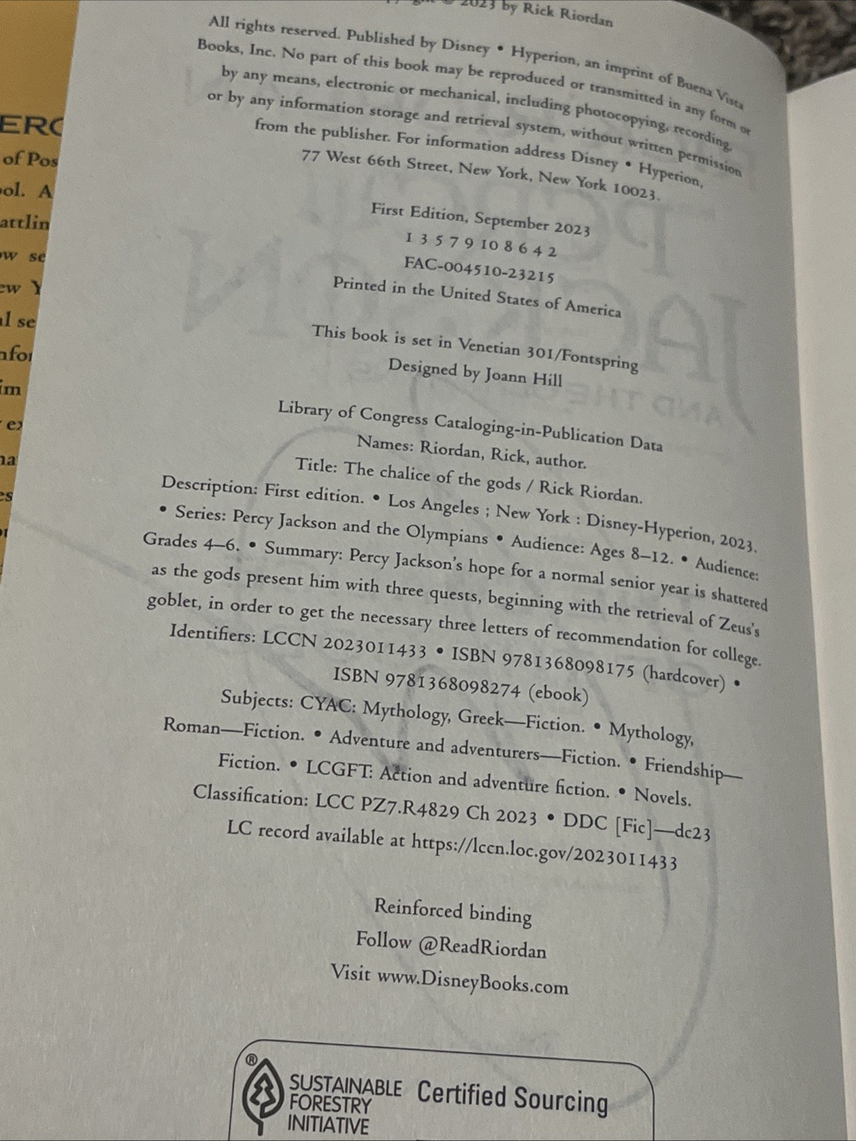 Rick Riordan *SIGNED* The Chalice of the Gods Book – Disney – Percy Jackson