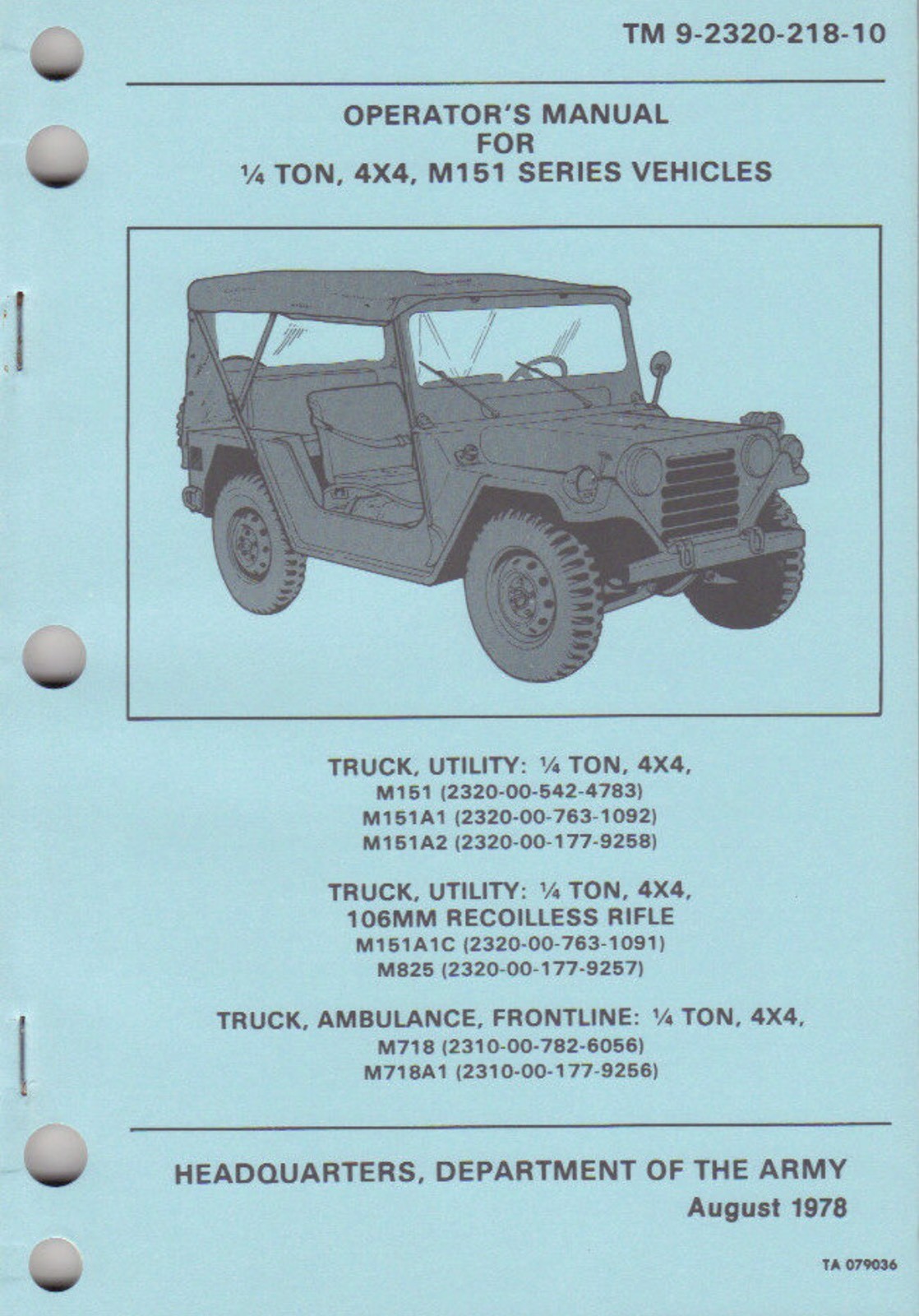 USB FLASH DRIVE US ARMY Jeep M151 Series 3810 Page Operator Repair Parts Manual