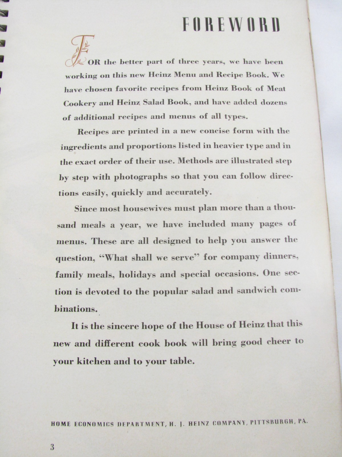 Vintage Heinz Recipe Book Spiral Bound 1939 Ring Wire Bound WWII Cookbook