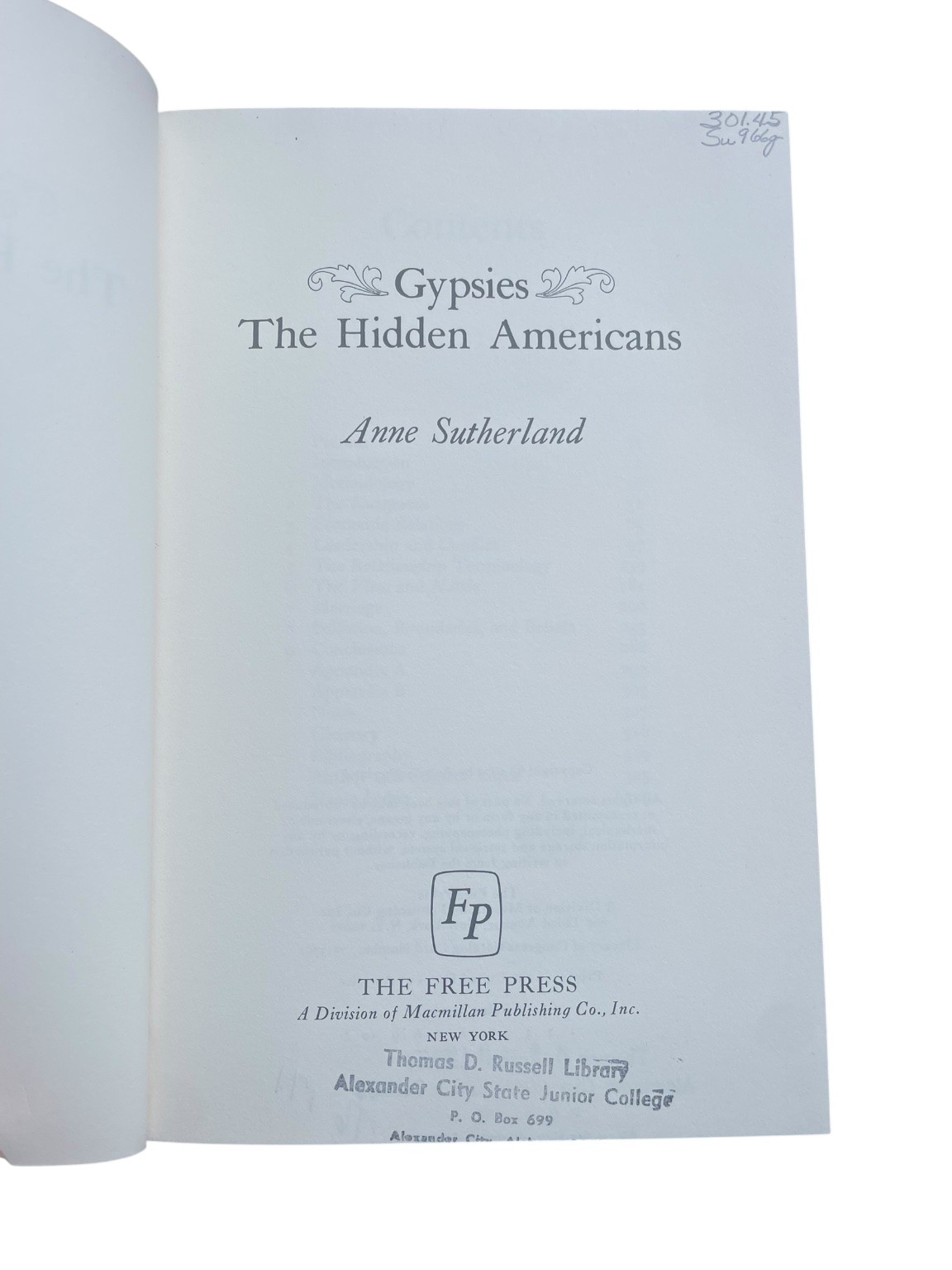 Gypsies The Hidden Americans Anne Sutherland 1975 First Edition Free Press
