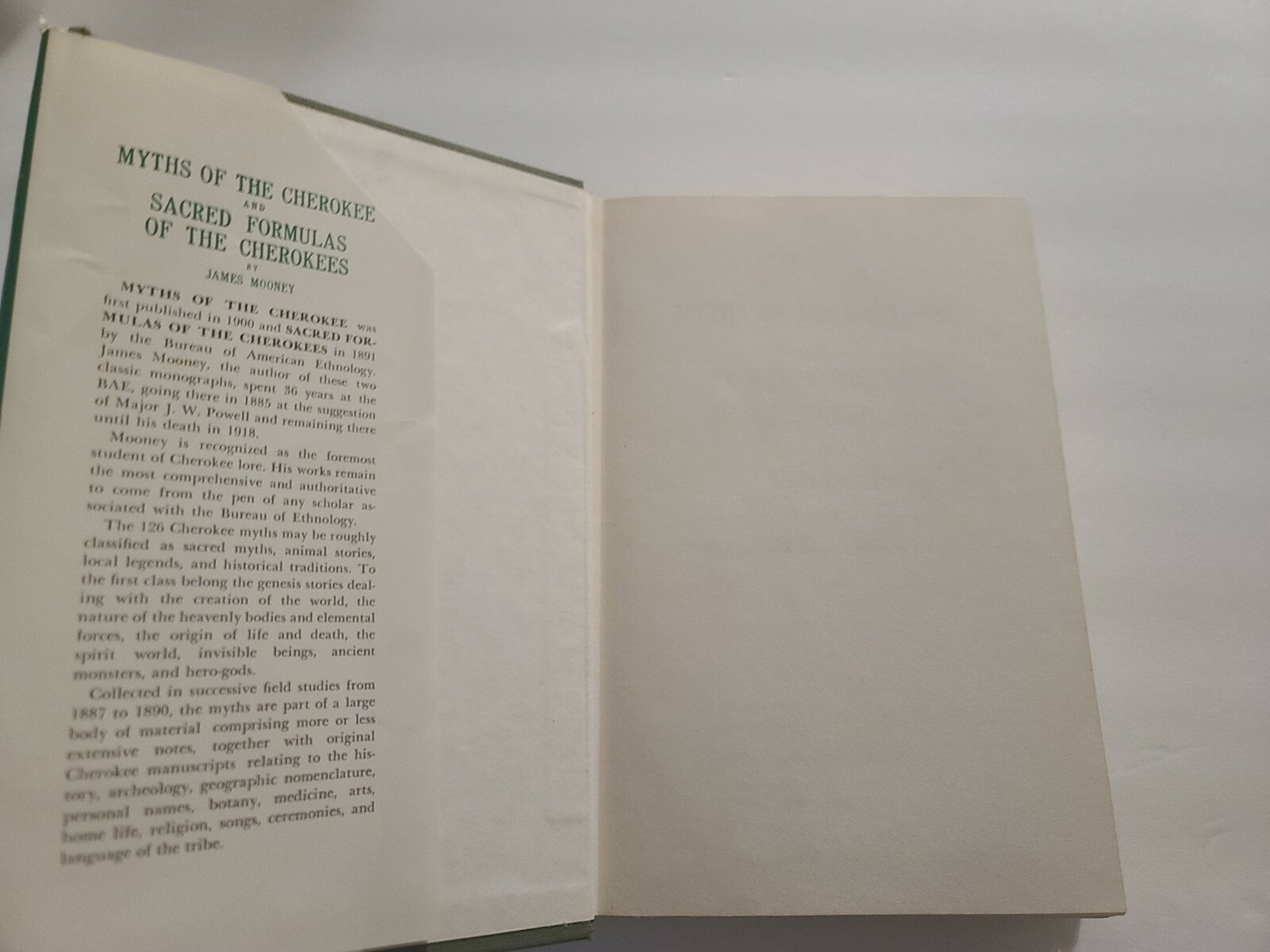 Myths Of The Cherokee And Sacred Formulas Of The Cherokees By James Mooney 1982