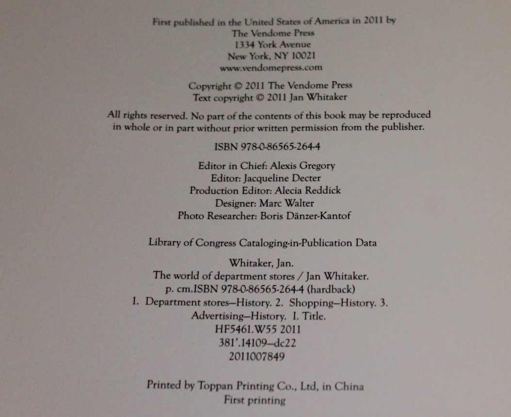 THE WORLD OF DEPARTMENT STORES by Jan Whitaker (2011 HB First Printing)