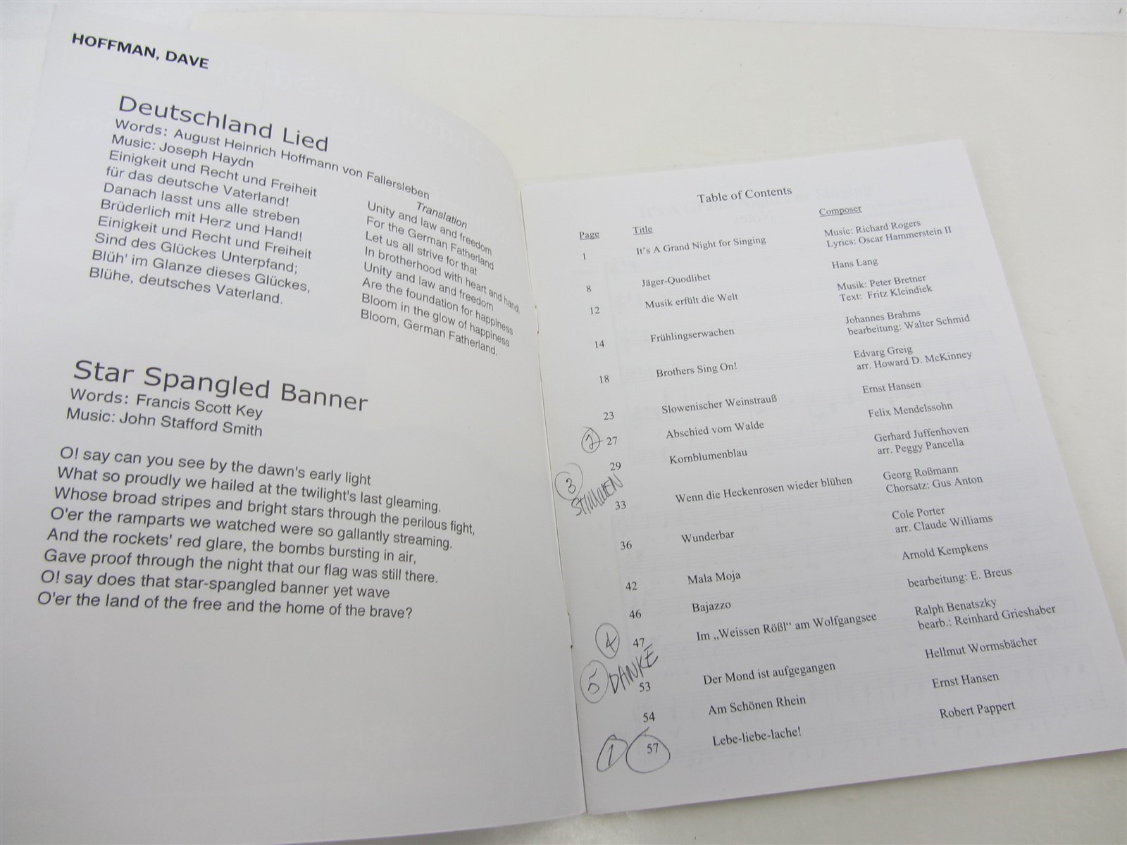 Nationales Sangerfest San Antonio TX 2010 SONG BOOK 58 pages 8.5×11″ text inside