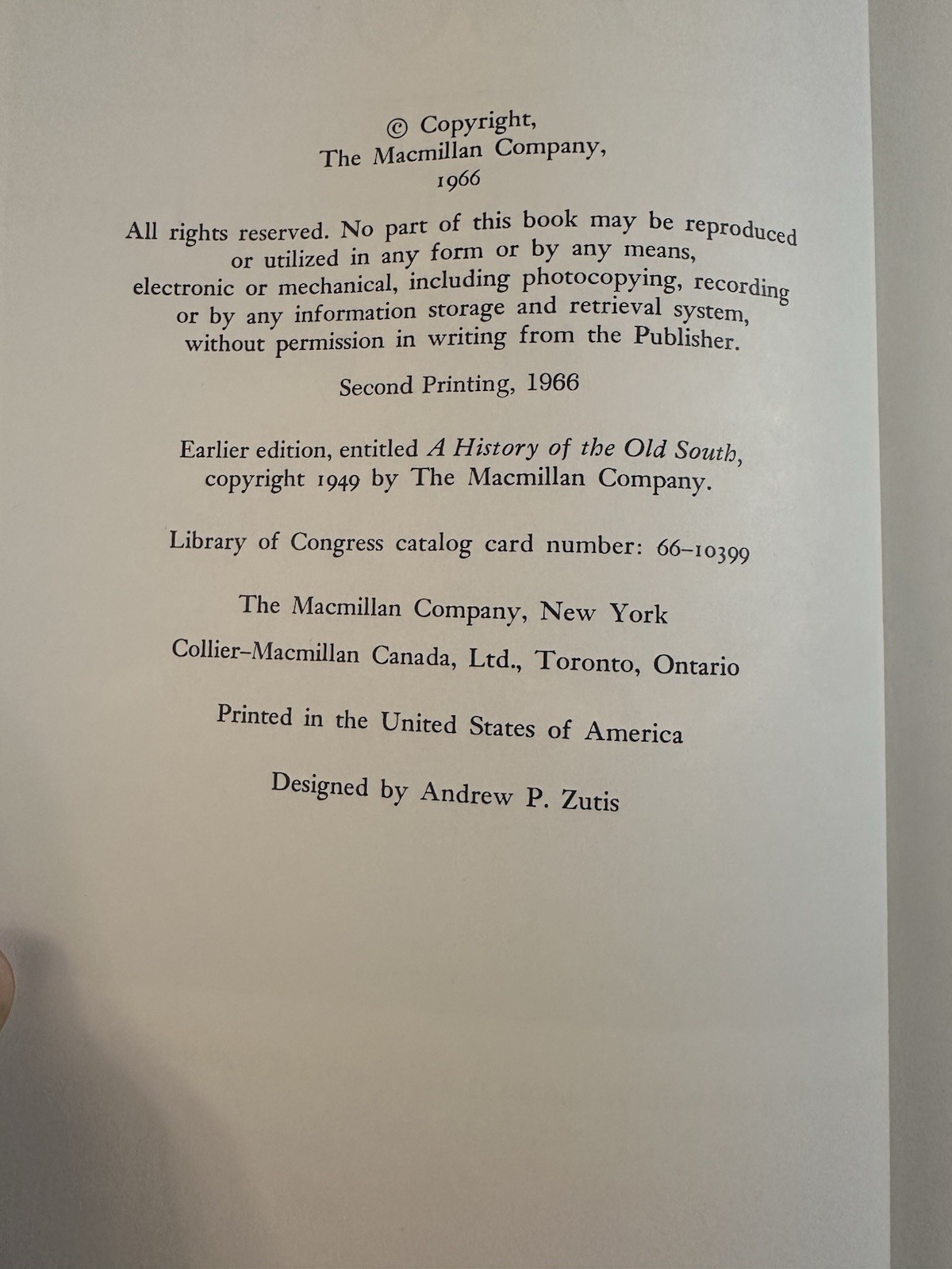 A History of the Old South Clement Eaton 2d Edition Macmillan 1966 2nd Printing