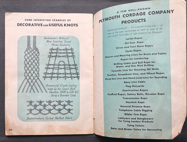 1946 PLYMOUTH DATA BOOK FOR ROPE USER’S USEFUL KNOTS AND HOW TO TIE THEM 31 pgs