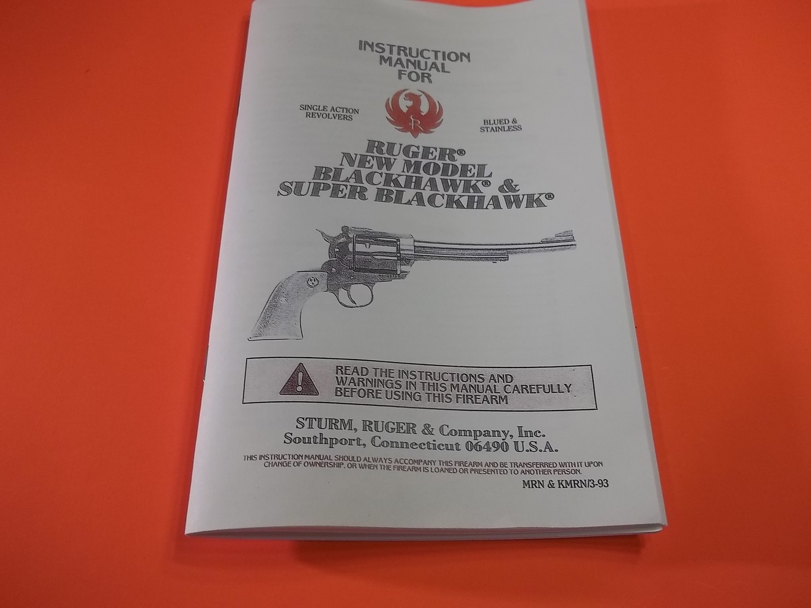 1993 RUGER NEW MODEL BLACKHAWK & SUPER BLACKHAWK MANUAL, 34 pages of useful info