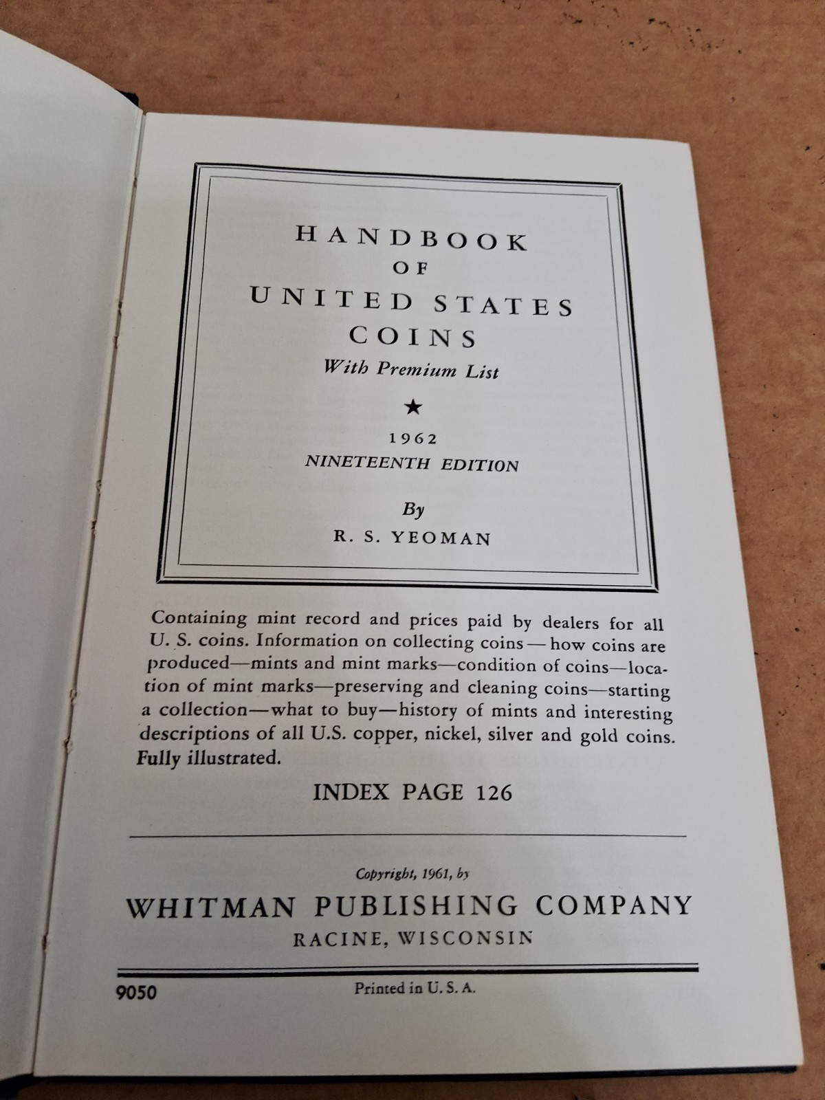 Blue Book – Handbook of United States Coins – 19th Edition *1962 w/Premium Lists