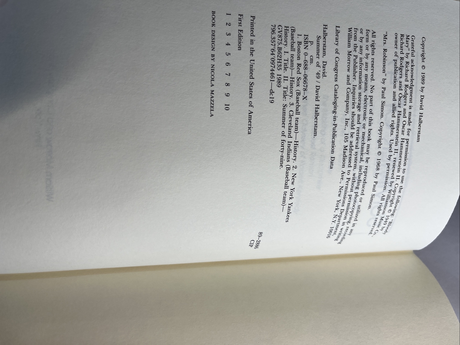 Summer of ’49 by David Halberstam (1989, Hardcover) 1st Edition 10th printing