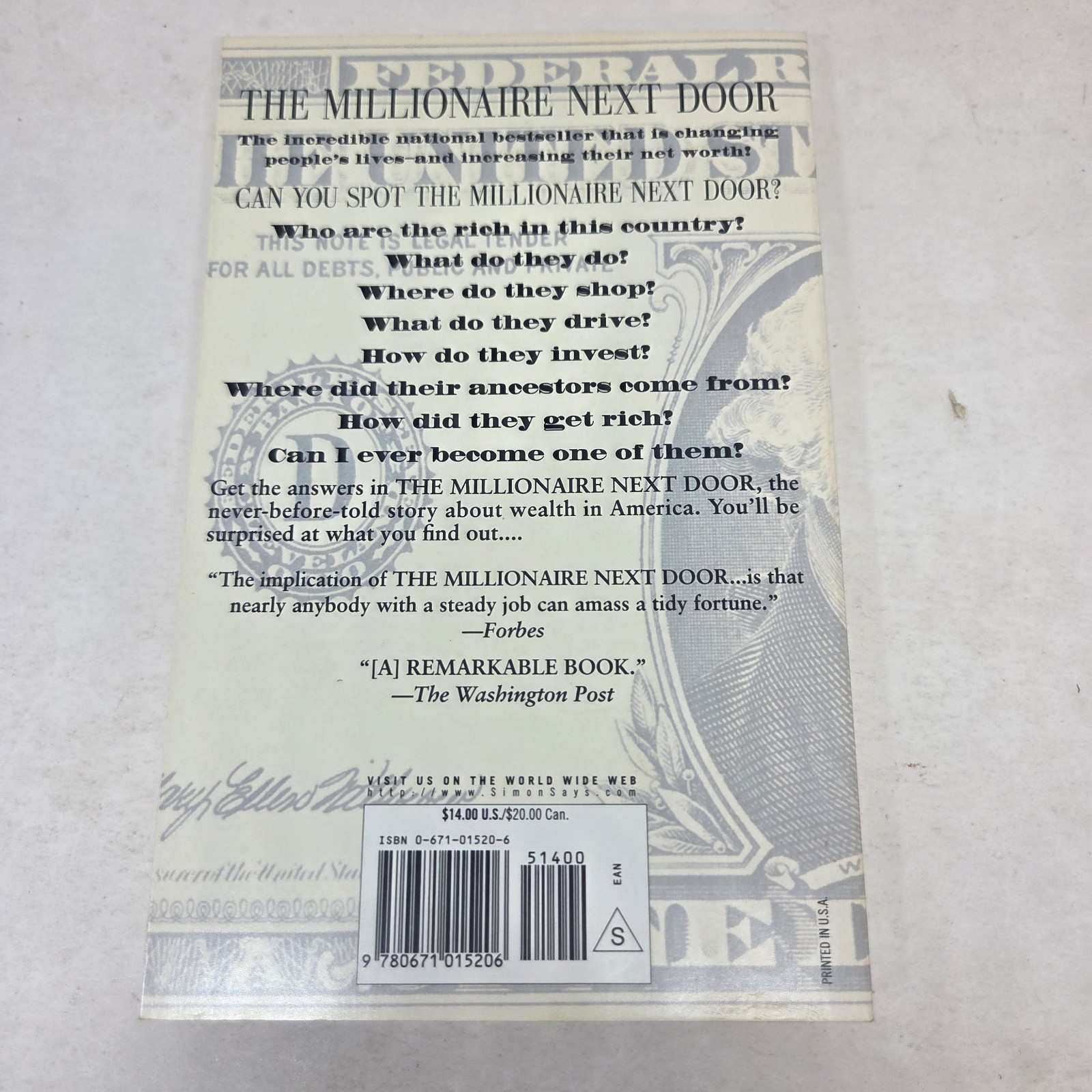 The Millionaire Next Door – Stanley & Danko 1998 Money Finances Wealth Paperback