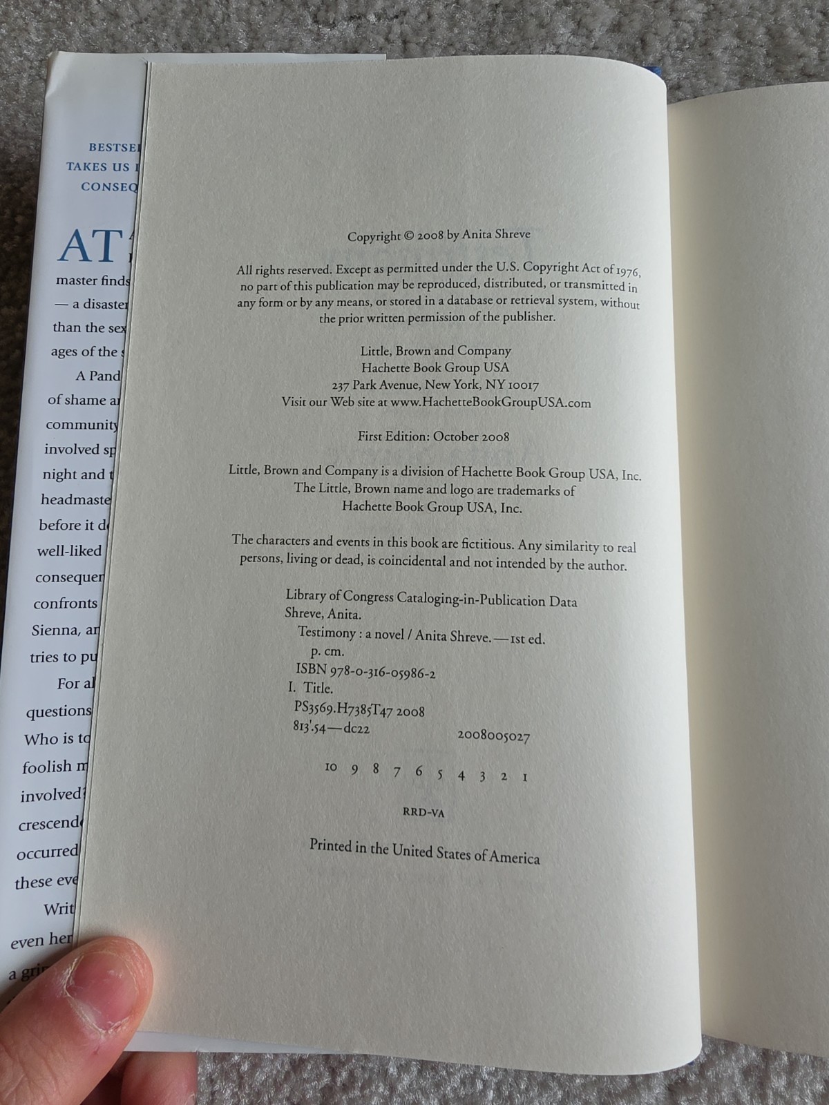 Testimony First Edition Anita Shreve