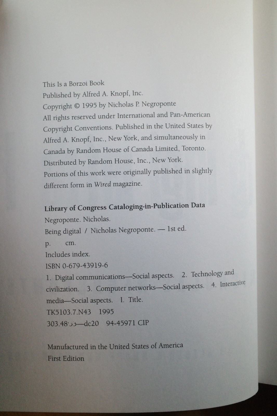 Being Digital – Hardcover By Negroponte, Nicholas – GOOD