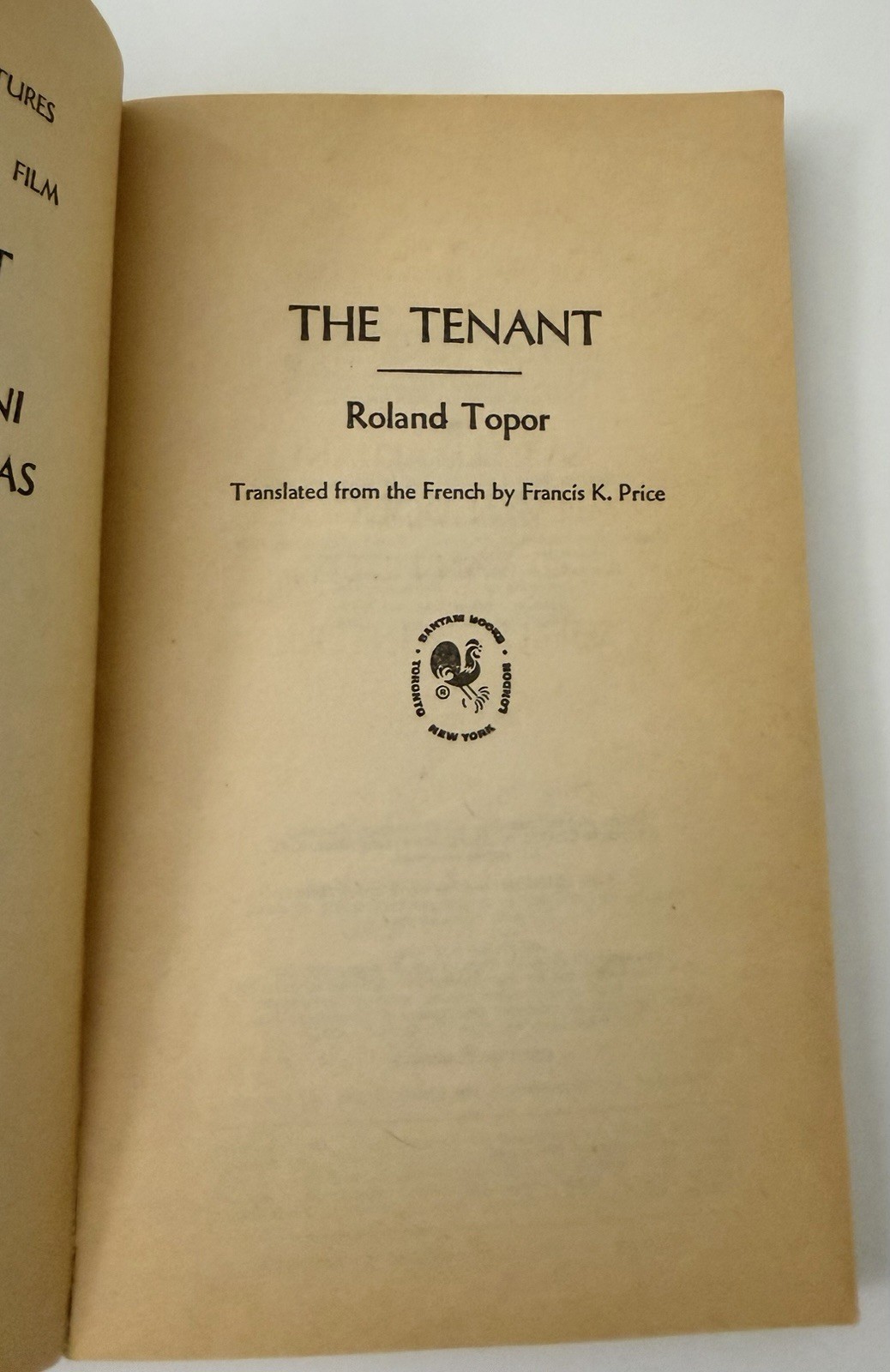 THE TENANT Roland Topor Bantam Books Vintage Paperback 1976 Roman Polanski