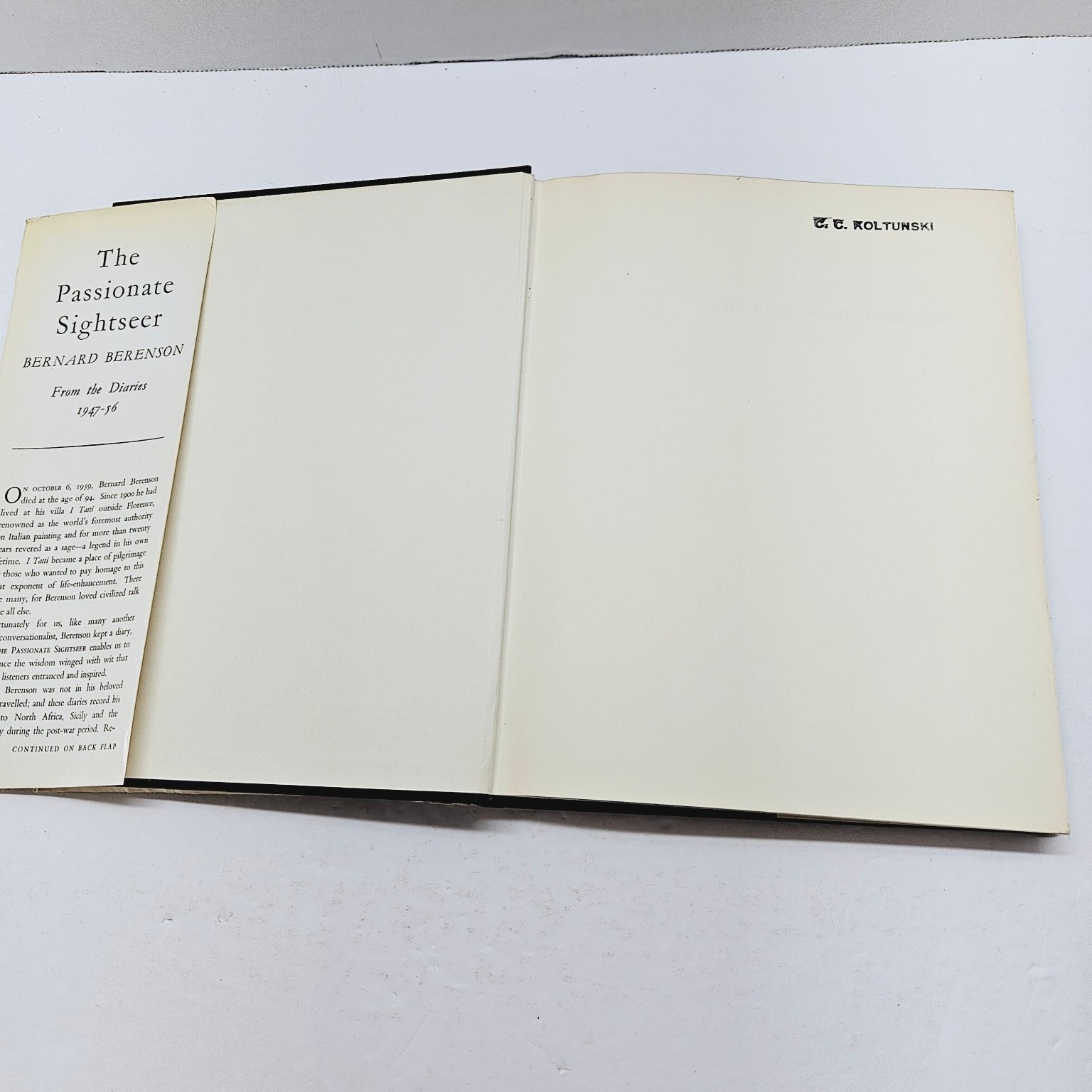 Vintage Art History Diaries – Passionate Sightseer – Bernard Berenson 1960 Hcdj