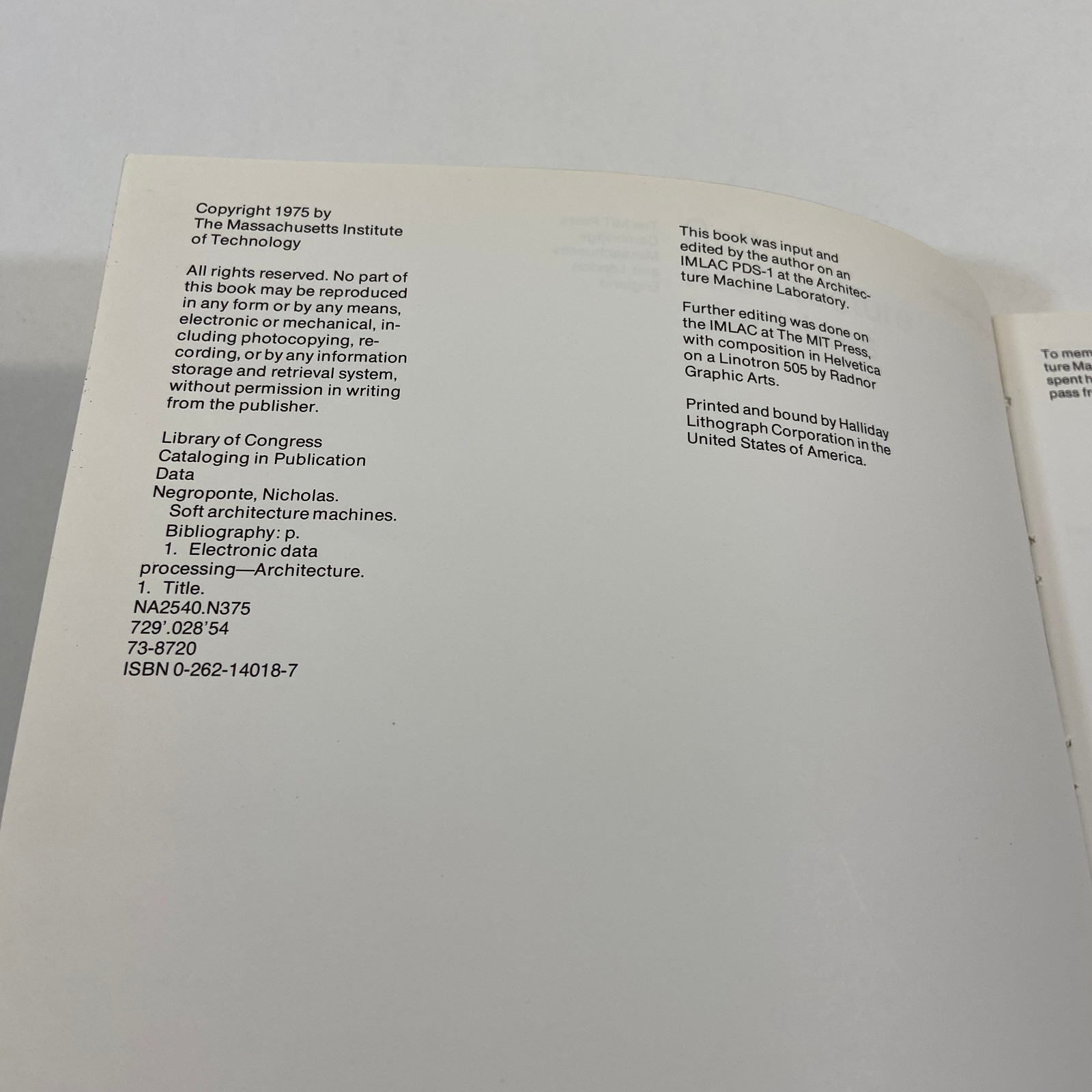 Soft Architecture Machines Nicholas Negroponte Ex Library 1975 VTG HCDJ MIT
