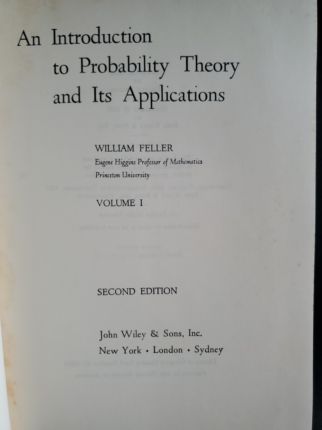 Feller Introduction to Probability Theory Vol 1 2nd Ed 1965 Wiley HC