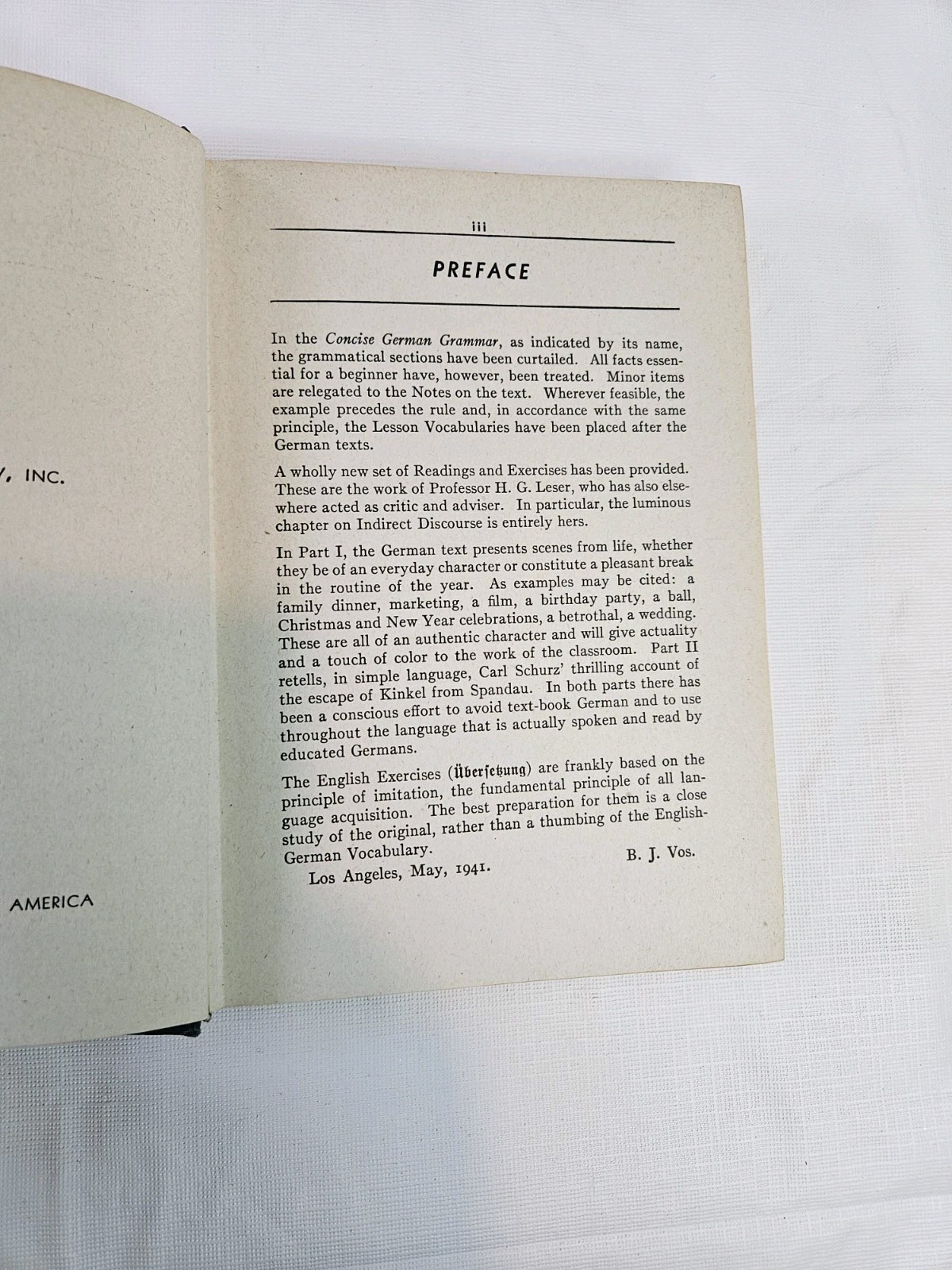 Concise German Grammar With Supplemenary Exercises BJ Voss 1944 Textbook HC