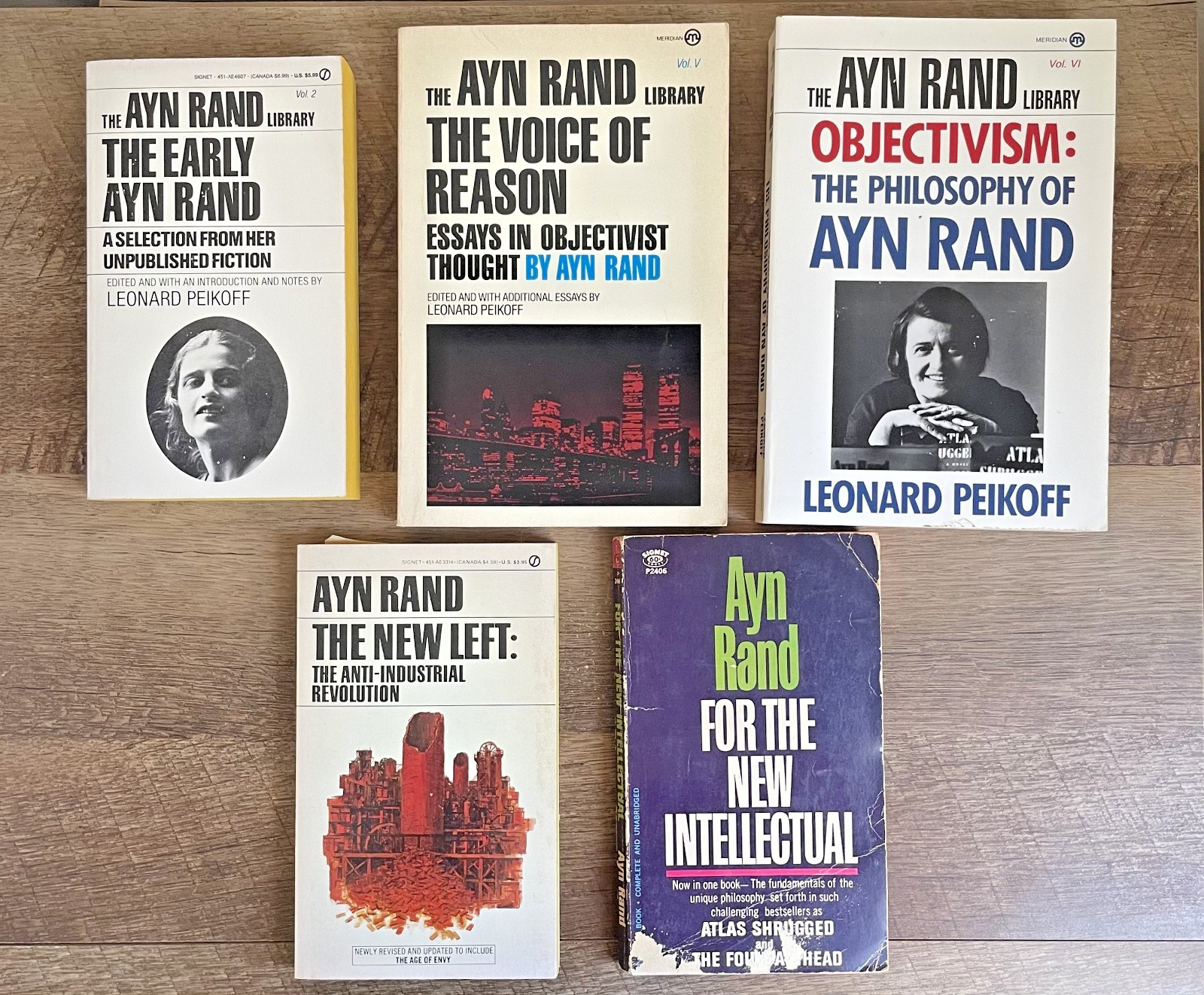 Ayn Rand Lot of 5 Vintage Paperback Books NEW LEFT, VOICE OF REASON, OBJECTIVISM