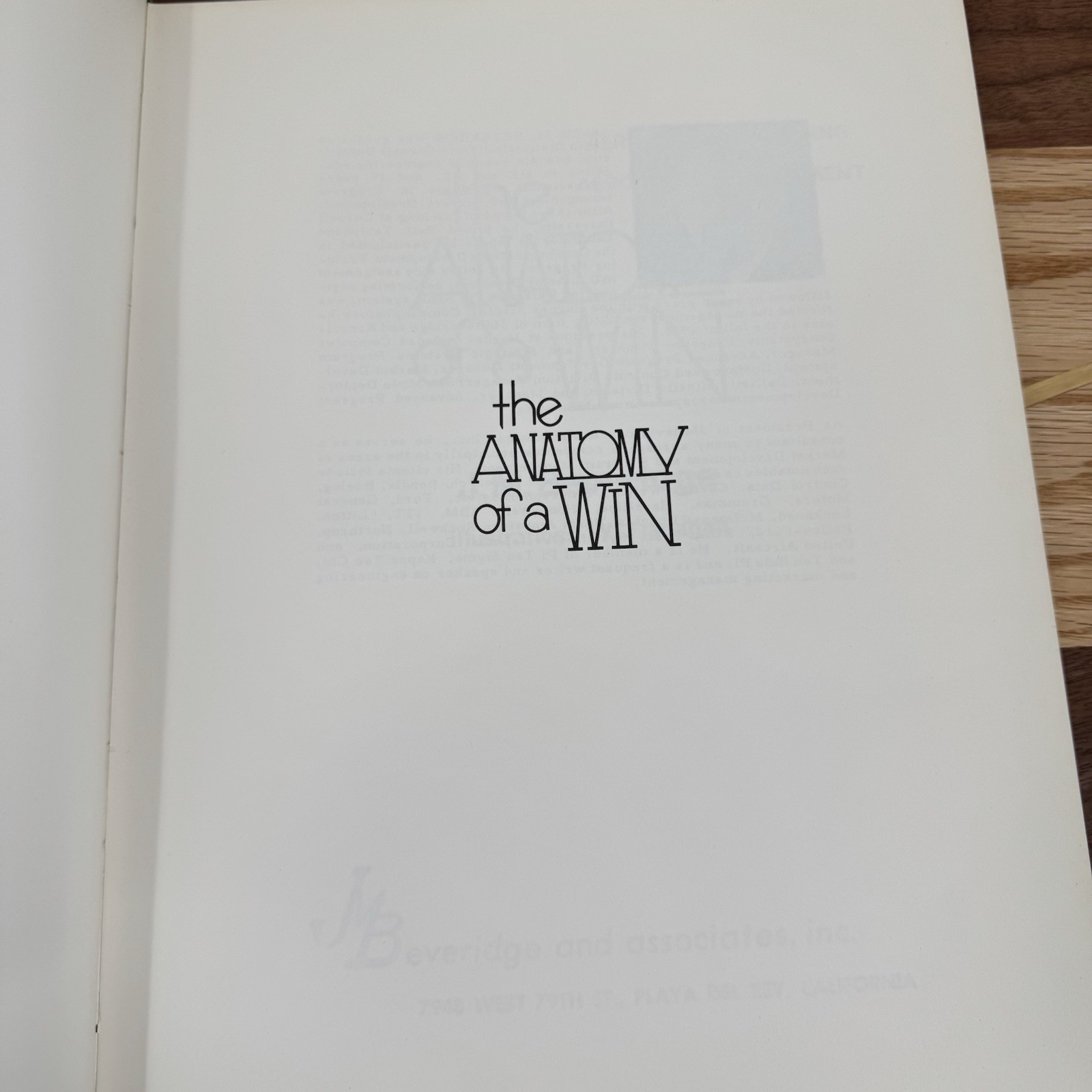 Anatomy of a WIN Aerospace Marketing for Aerospace Management JM Beveridge 1969