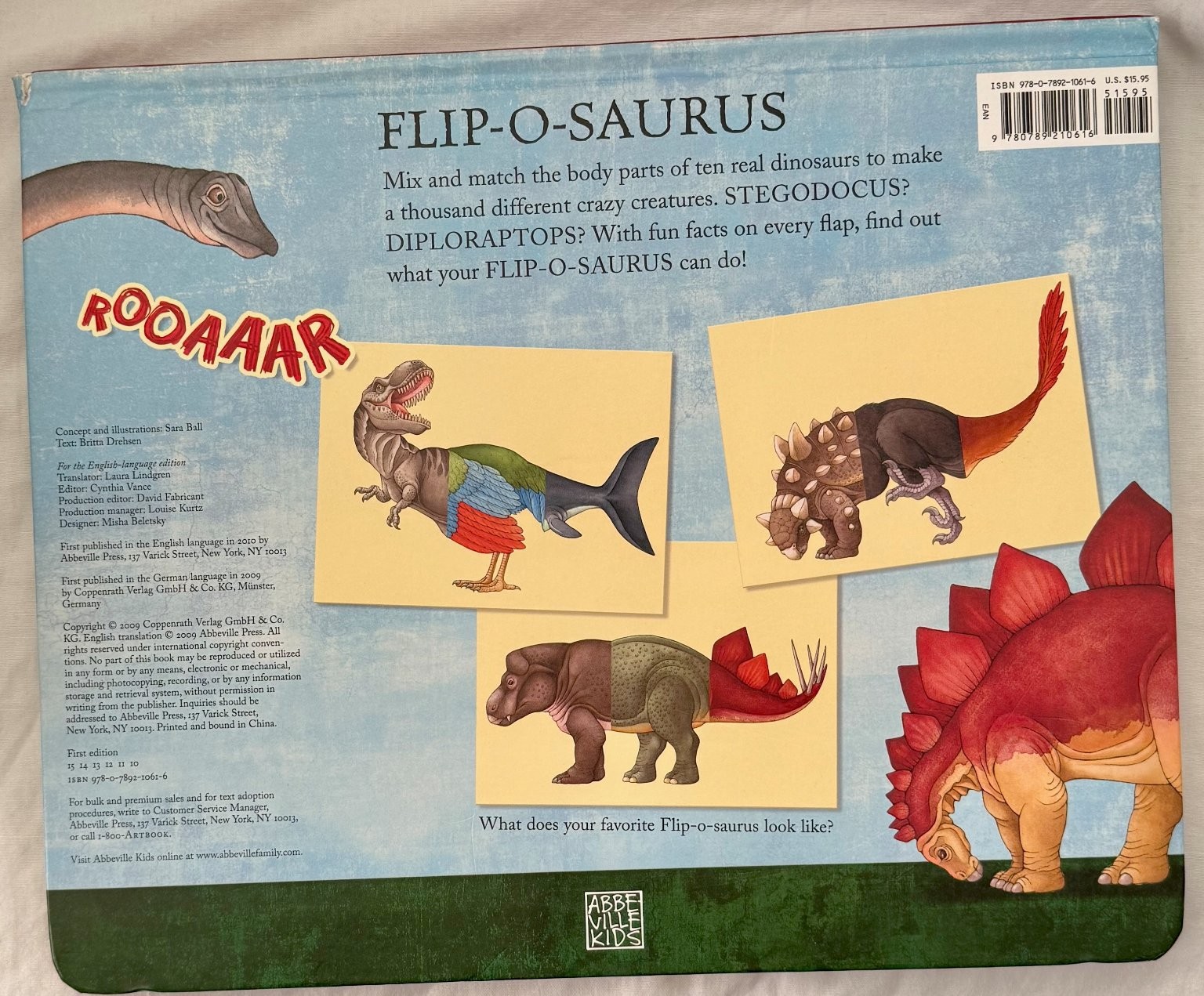Flip-O-Saurus Sara Ball 2009 Interactive Dinosaurs Abbeville Kids big board