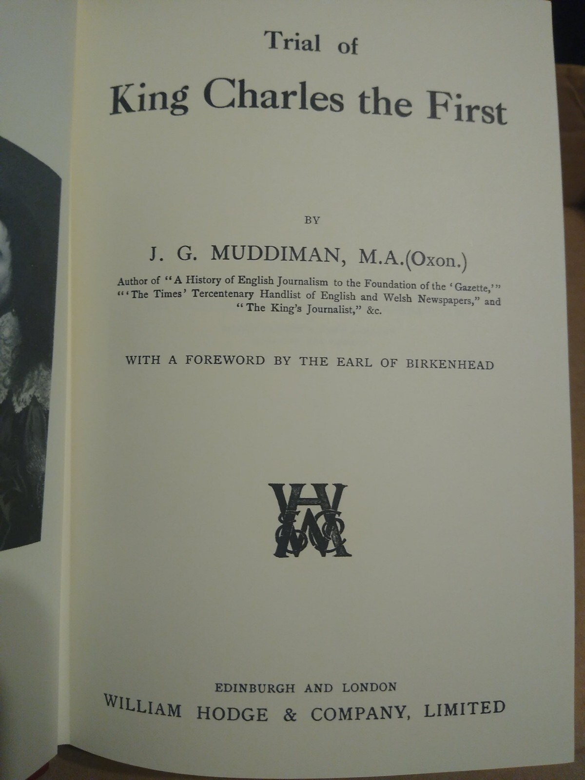 Trail of KING CHARLES the FIRST by J.G. MUDDIMAN -The Notable Trials Library- HC
