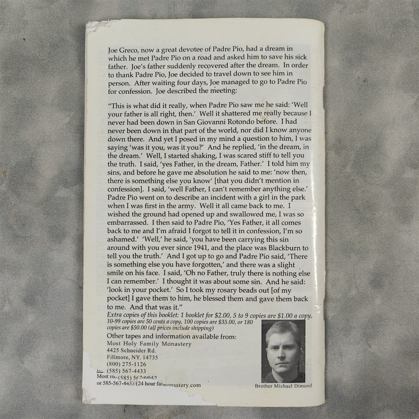 Padre Pio Miracles Stigmata Booklet Bro Michael Dimond 2006 Catholic MHFM
