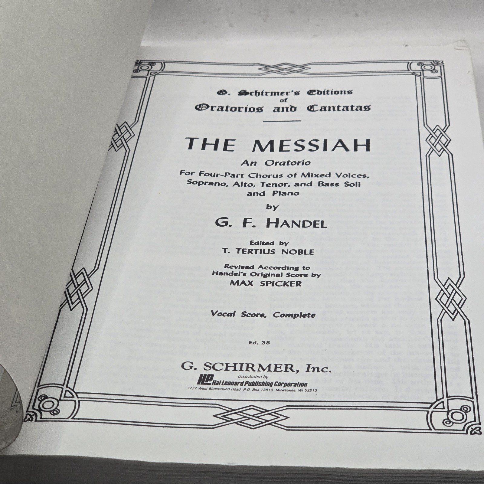 The Messiah G. F. Handel 1912 Vocal Score Oratorio Schirmer 252 Pages